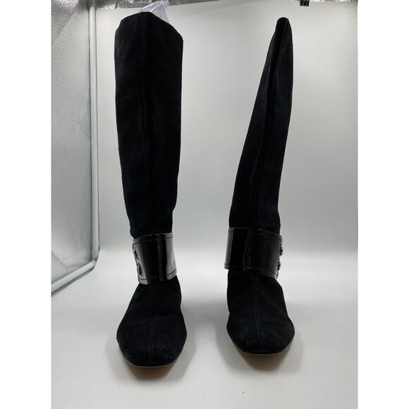 Michael Kors Emily Black Suede Leather Boot Patent Ankle Strap Sz 6.5 Equestrian - Picture 4 of 11